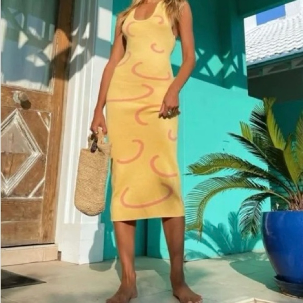 Yellow Bodycon Maxi Dress with Scoop Neck for Resort Wear